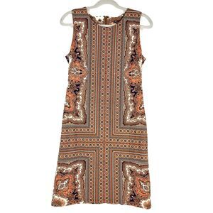 J MCLAUGHLIN Sophia Dress Catalina Cloth Rust Boho Aztec Sheath Paisley 70s sz M